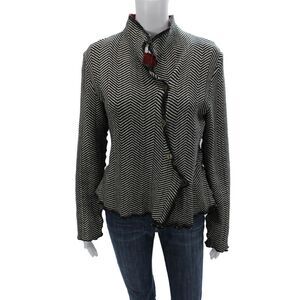 Deborah Cross Women Black Herringbone Jacket Long Sleeve Button Size S